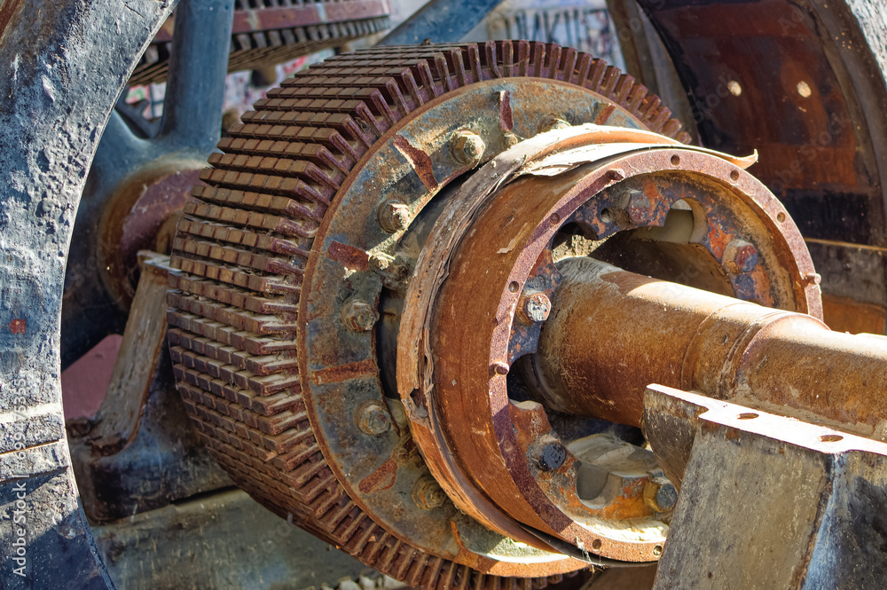Metal parts of old and abandoned hydro power plant facilities.
