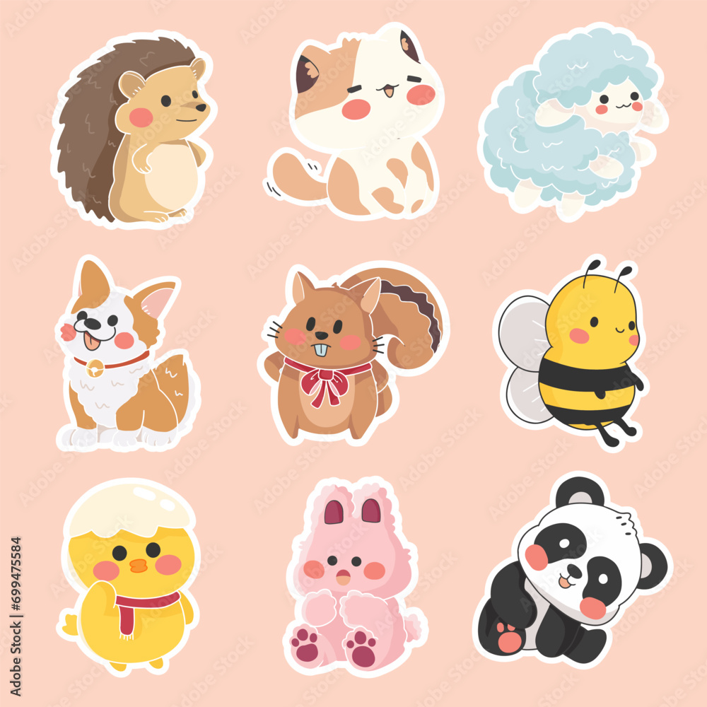 Free vector set of animal character with dog cat bee panda squirrel rabbit sheep Free vector set of animal character with dog cat bee panda squirrel rabbit sheep