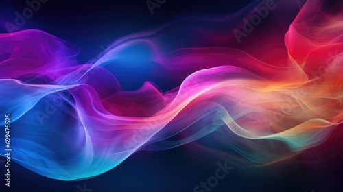 Dazzling multicolored vapors against deep black, massive plumes of colorful smoke on dark backdrop