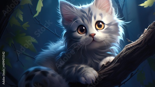 celestial kitten in a world of wonder. vibrant illustration for animal lovers, whimsical decor, and playful art collections © StraSyP