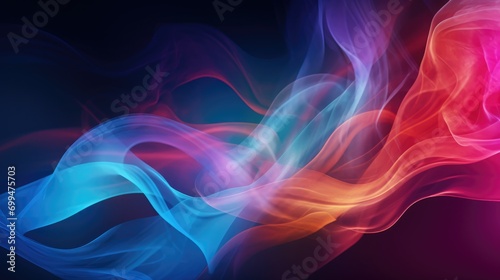Radiant spectrum mist on inky canvas, voluminous plumes of colorful smoke on dark backdrop
