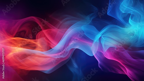 Captivating prismatic smoke against pitch-black canvas  expansive swirls of colorful smoke on dark background