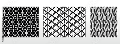 Geometric set of seamless black and white patterns. Simple vector graphics © ELENA