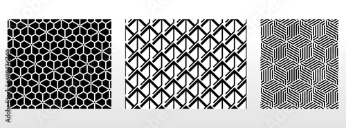 Geometric set of seamless black and white patterns. Simple vector graphics