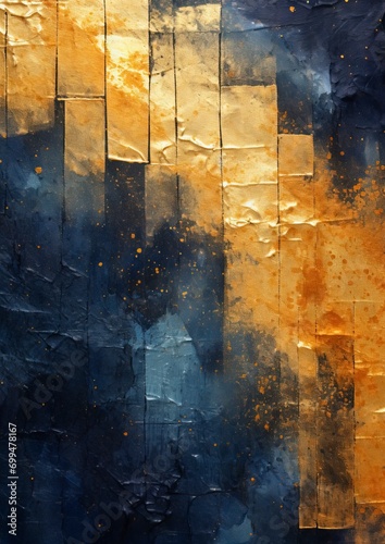 Navy blue gold, abstract textured painting illustration, print design