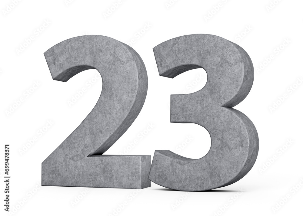 3d Concrete Number twenty three 23 Digit Made Of Grey Concrete Stone On White Background 3d Illustration
