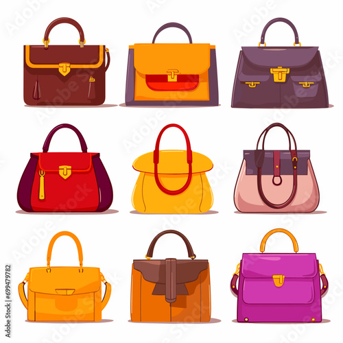 set of women bags on a white background