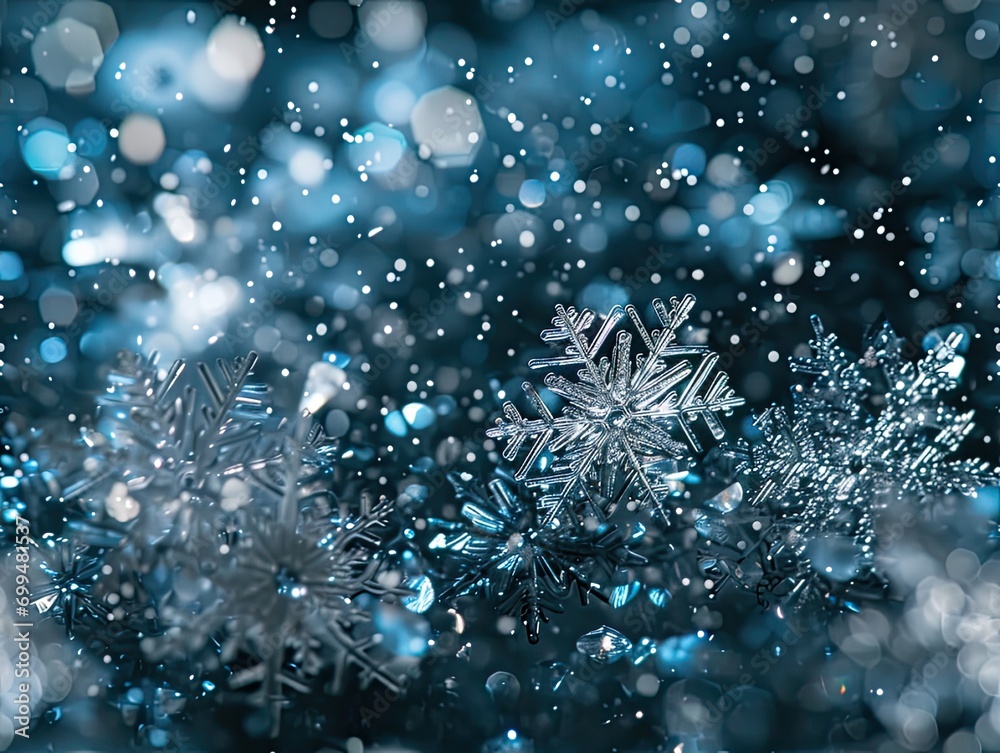 Fototapeta premium Snowflake Snowflakes Snow Macro Close-up Winter Background Wallpaper Image