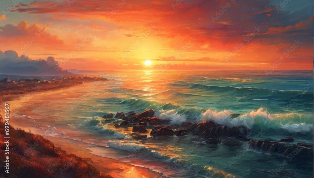 _Hot_sunset_over_sea_coastline_