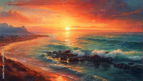 _Hot_sunset_over_sea_coastline_