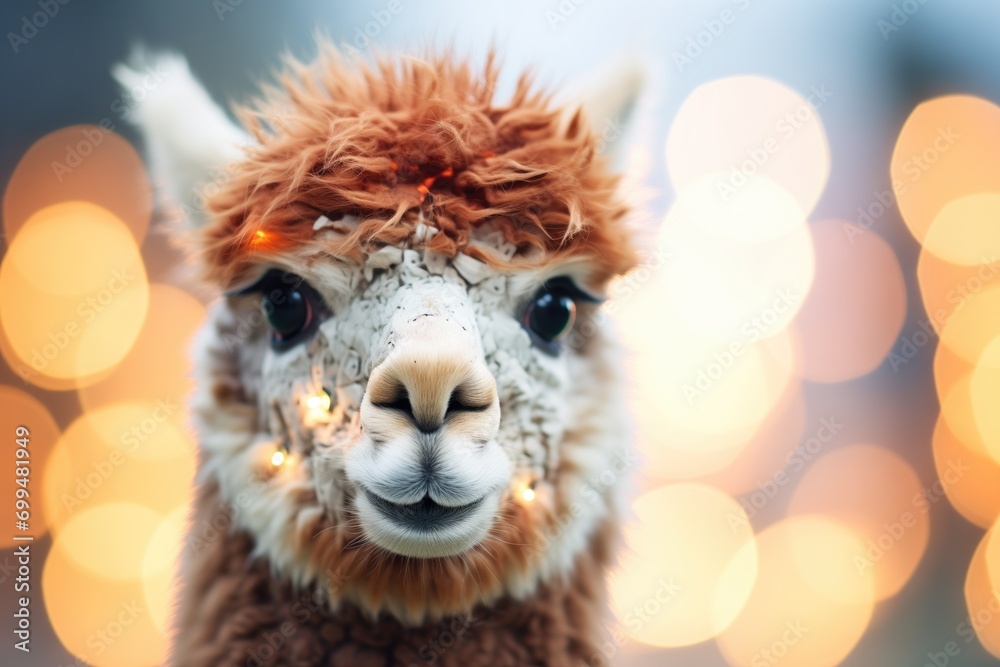 brightly lit alpaca face with clear eyes