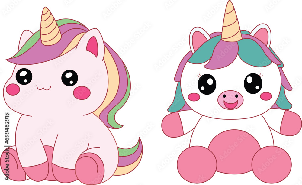 Obraz premium Set of cute unicorns cartoon illustration