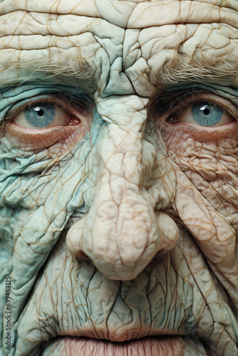 An artistic rendition of a personвАЩs face, each wrinkle and line detailed with microorganisms.