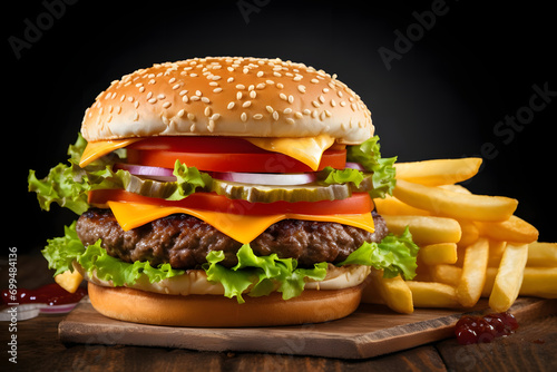 hamburger on a black background. 