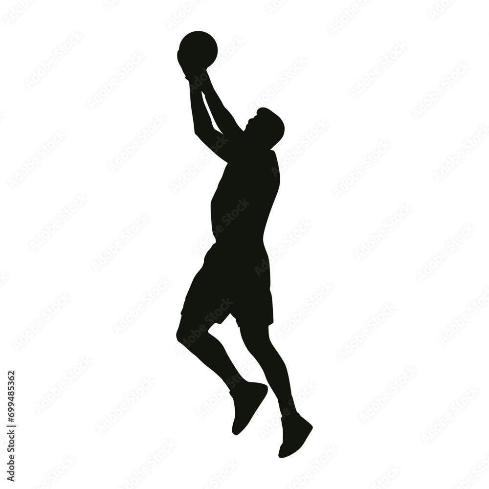 Basketball Player Silhouette Black and White Detailed Pose Vector Isolated