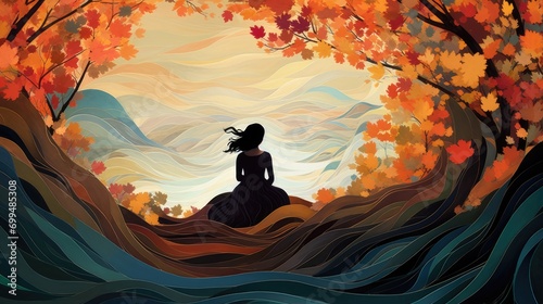soulful reflections. a serene silhouette seeking solitude in the heart of a magical autumn forest