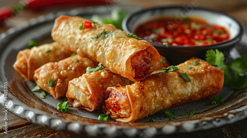 Vietnamese vegeratian egg rolls, cha gio chay on white background photo