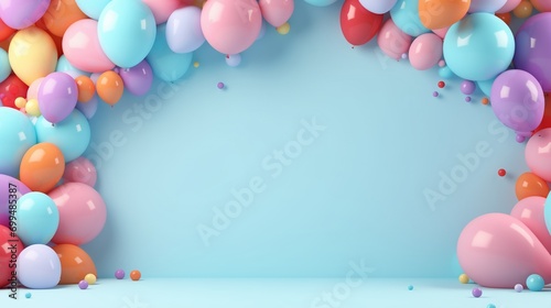 Colorful Balloon Arch Creating a Festive Frame on a Vibrant Blue Background