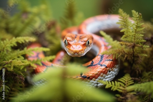 corn snake in a patch of ferns