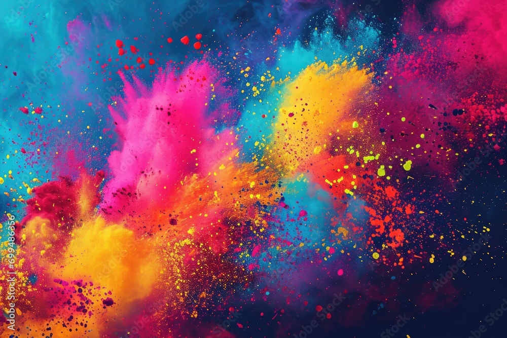 Splash of colorful Holi powder. Holi festival of colors concept.