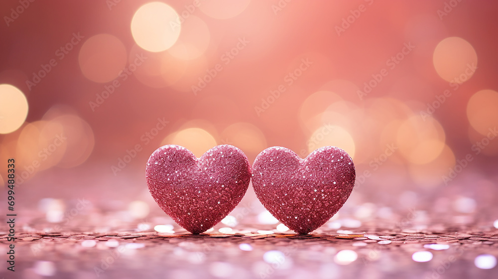 Sparkling hearts shape on the pink glitter with bokeh light background. for valentine celebrating concept. Generative AI