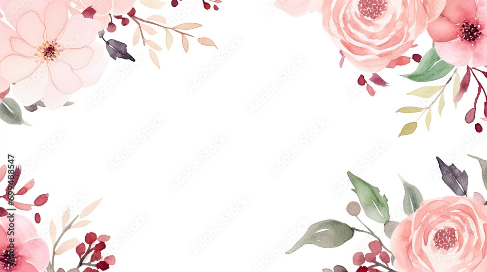 spring bouquet of watercolour flowers on a white background, copy space 