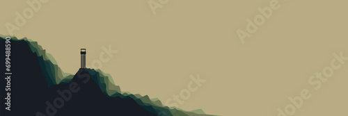 watch tower in mountain flat design vector banner template good for web banner, ads banner, tourism banner, wallpaper, background template, and adventure design backdrop