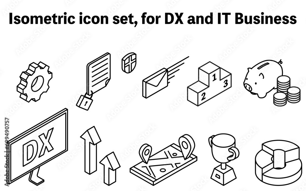 Simple isometric icon set for DX and IT business