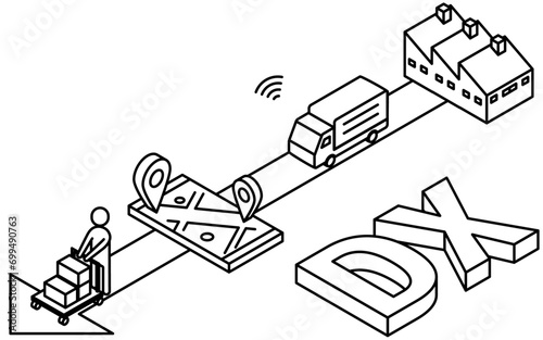 Image simple isometric illustration of logistics and distribution system and DX