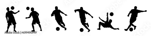 Silhouette collection of male soccer player kicking a ball. Silhouette group of football player in action pose.