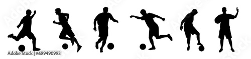 Tableau sur toile Silhouette collection of male soccer player kicking a ball