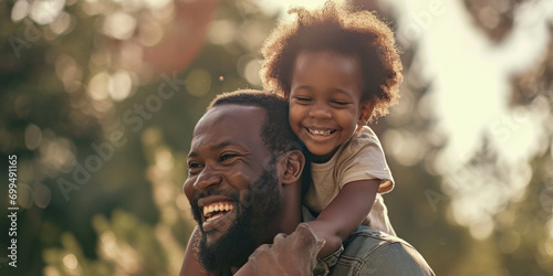 Happy african american Father and child daughter hugging in park, Family and love father day. concept photo