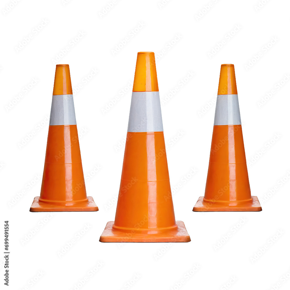 Three traffic cones - isolated on white background Three traffic cones - isolated on white background