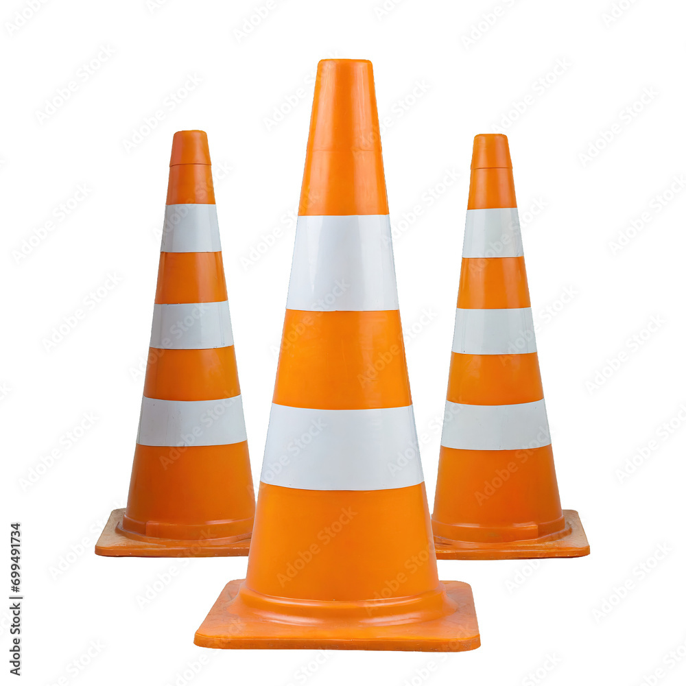 Three traffic cones - isolated on white background Three traffic cones - isolated on white background