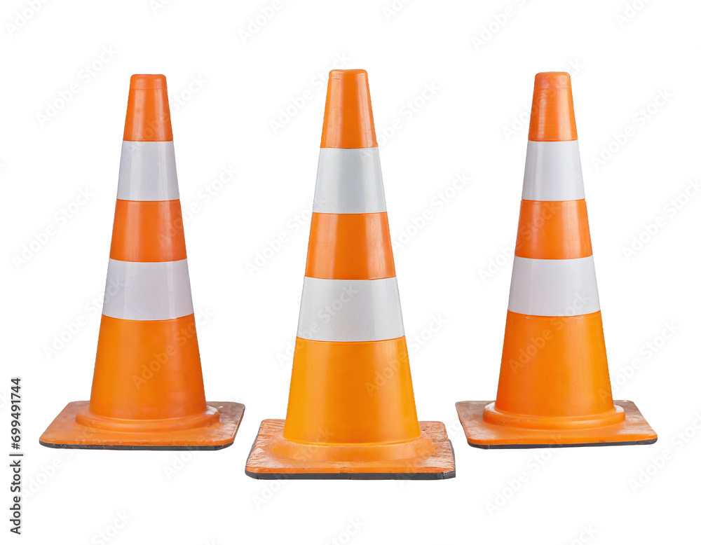 Three traffic cones - isolated on white background Three traffic cones - isolated on white background