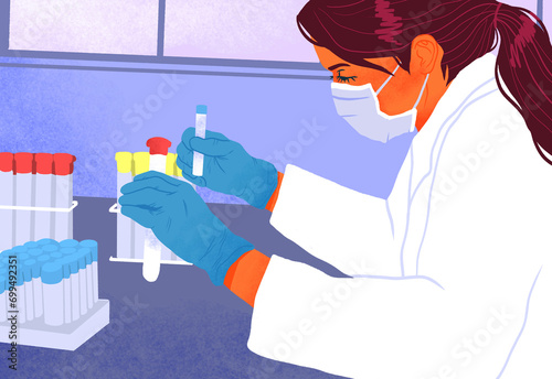 Scientist with test tubes, illustration photo