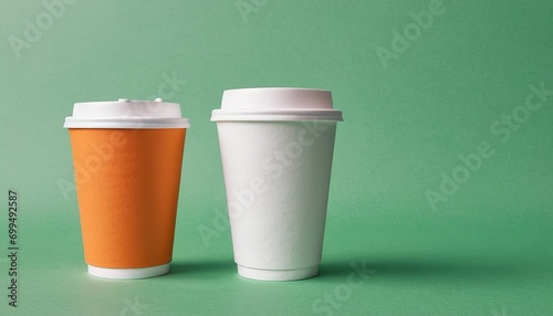 Mockup of White and Orange Coffee Cups on Green