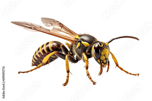 Top side closeup macro view of beautiful wasp isolated on white background PNG