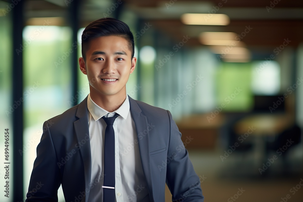 smiling businessman in the office, handsome and confident