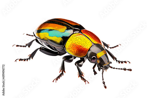 Top side closeup macro view of beautiful Beetle isolated on white background PNG