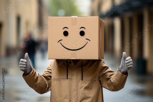 a box instead of a head for a man with a smile