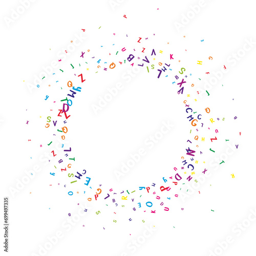 Flying latin letters. Colorful childish scattered