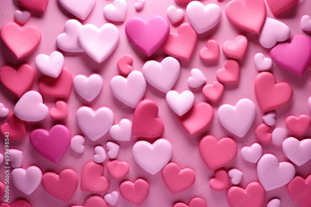 Pink sweets in heart shape background.
