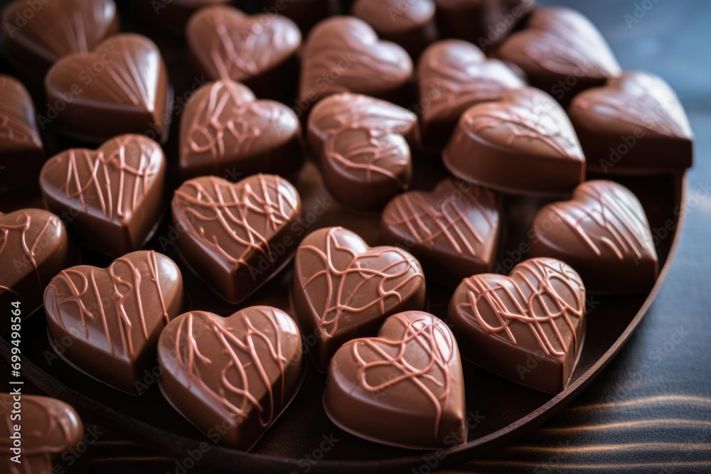 Heart-shaped chocolates. Beautiful sweets. A delicious gift for Valentine's Day.