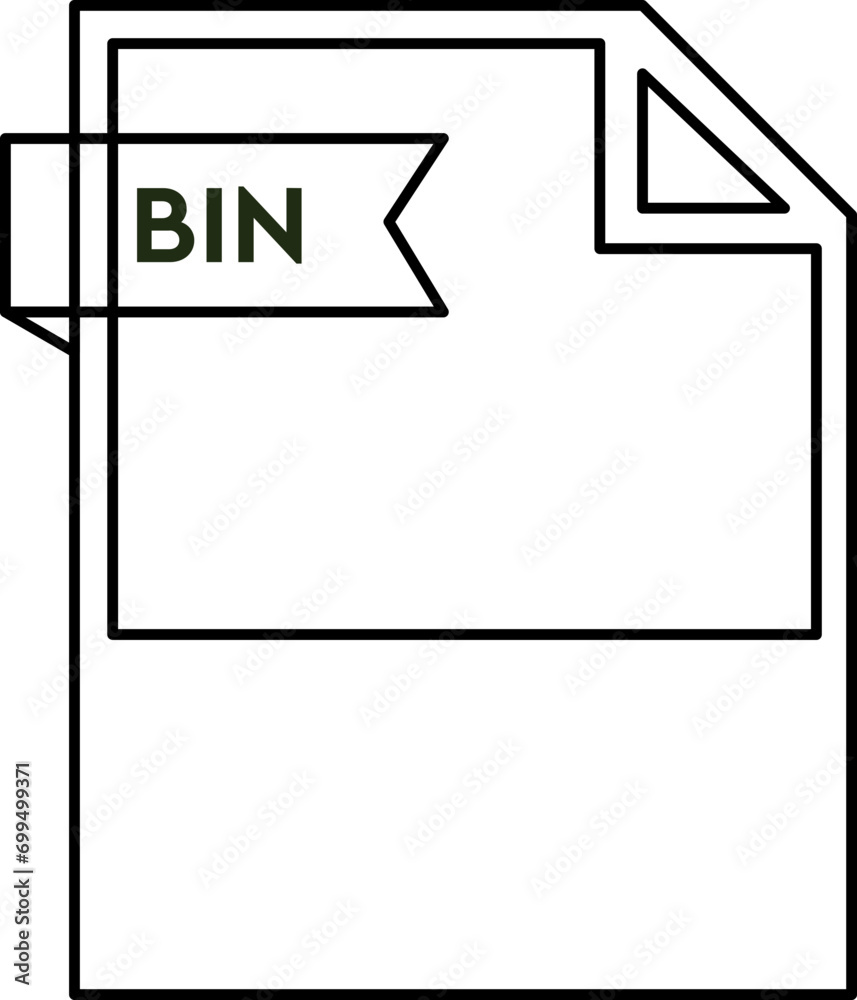 BIN File format icon black outline and light color text BIN File format icon black outline and light color text