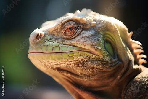 sunlit iguana with closed eyes