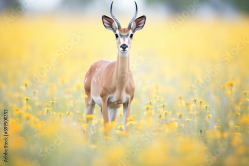 impala standing still amidst yellow wildflowers © primopiano