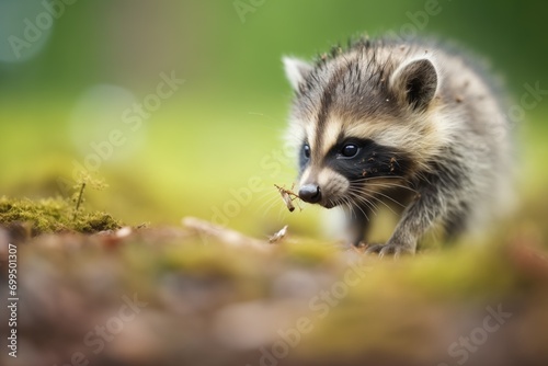 lone cub exploring with insect in mouth