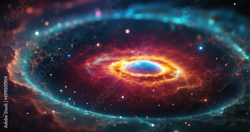 A close-up of a vibrant planetary nebula, where a dying star sheds its outer layers, creating a colorful and intricate display of cosmic beauty. hyper-realistic -Generative Ai