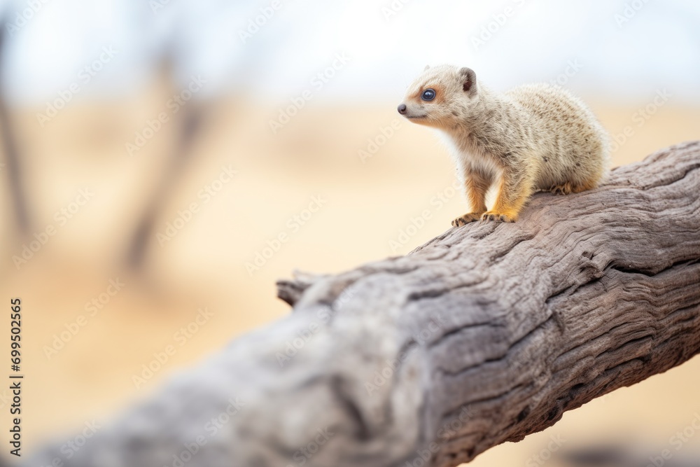 mongoose perched on a fallen desert tree branch mongoose perched on a fallen desert tree branch